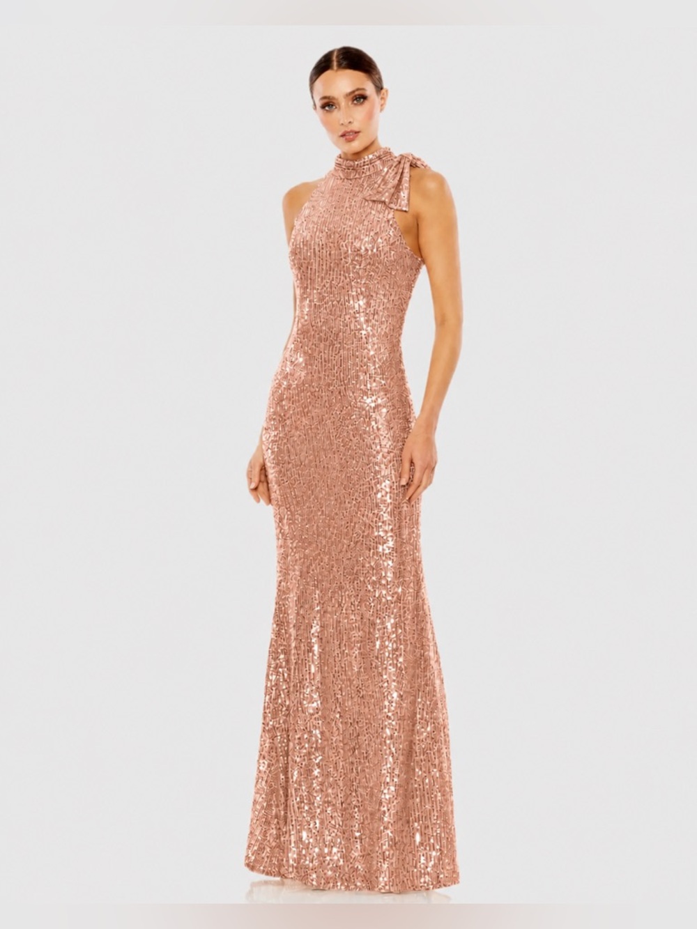 NWT- Mac Duggal Sequin One-Shoulder Evening Gown - Rose Gold